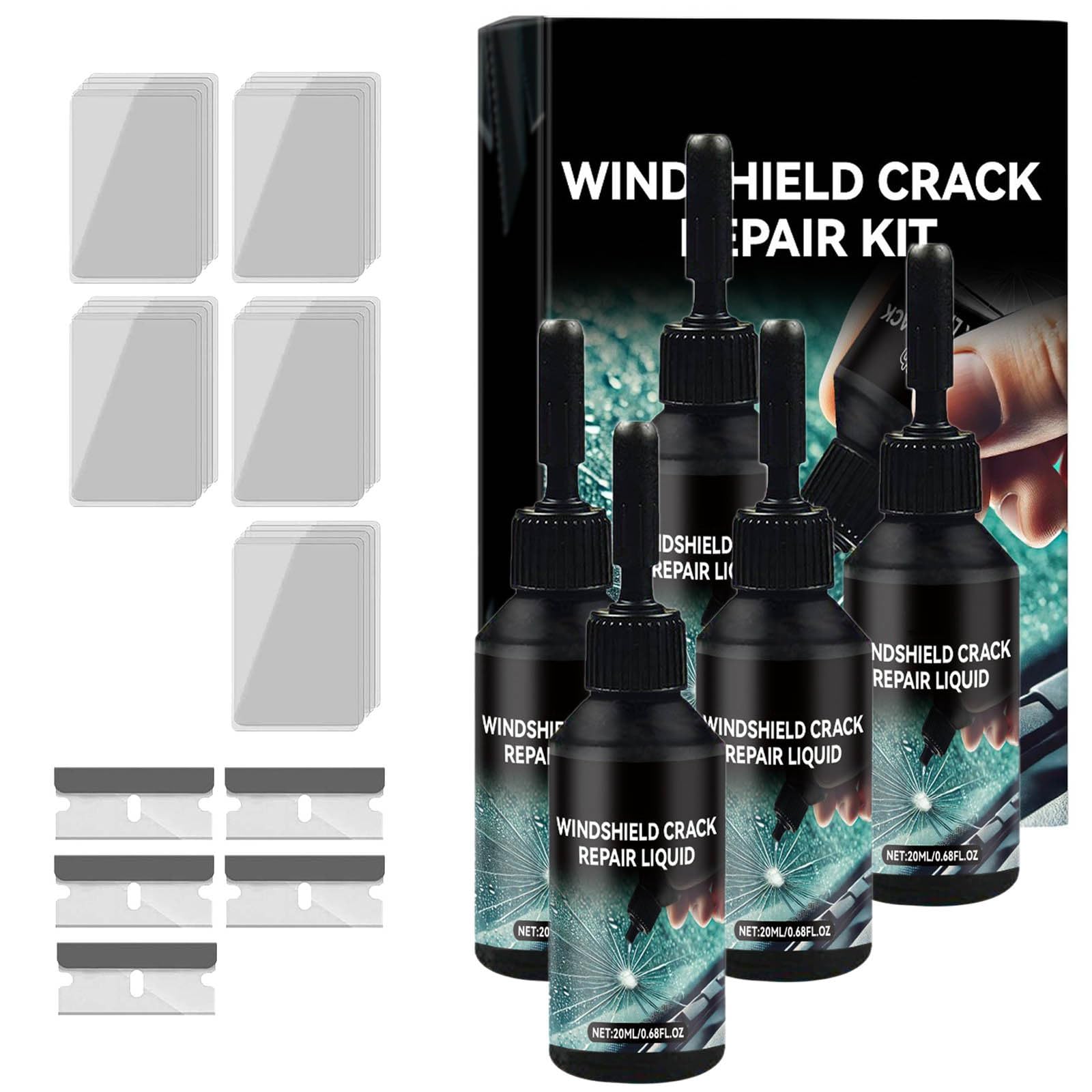 Bxjinkele 2025 Neu Steinschlag Reparaturset Windschutzscheibe, Windshield Crack Repair Kit, Glas Cracks Reparatur Set, Cracks Gone Glass Repair Kit Zur Reparatur Löchern und Rissen (5PC) von Bxjinkele