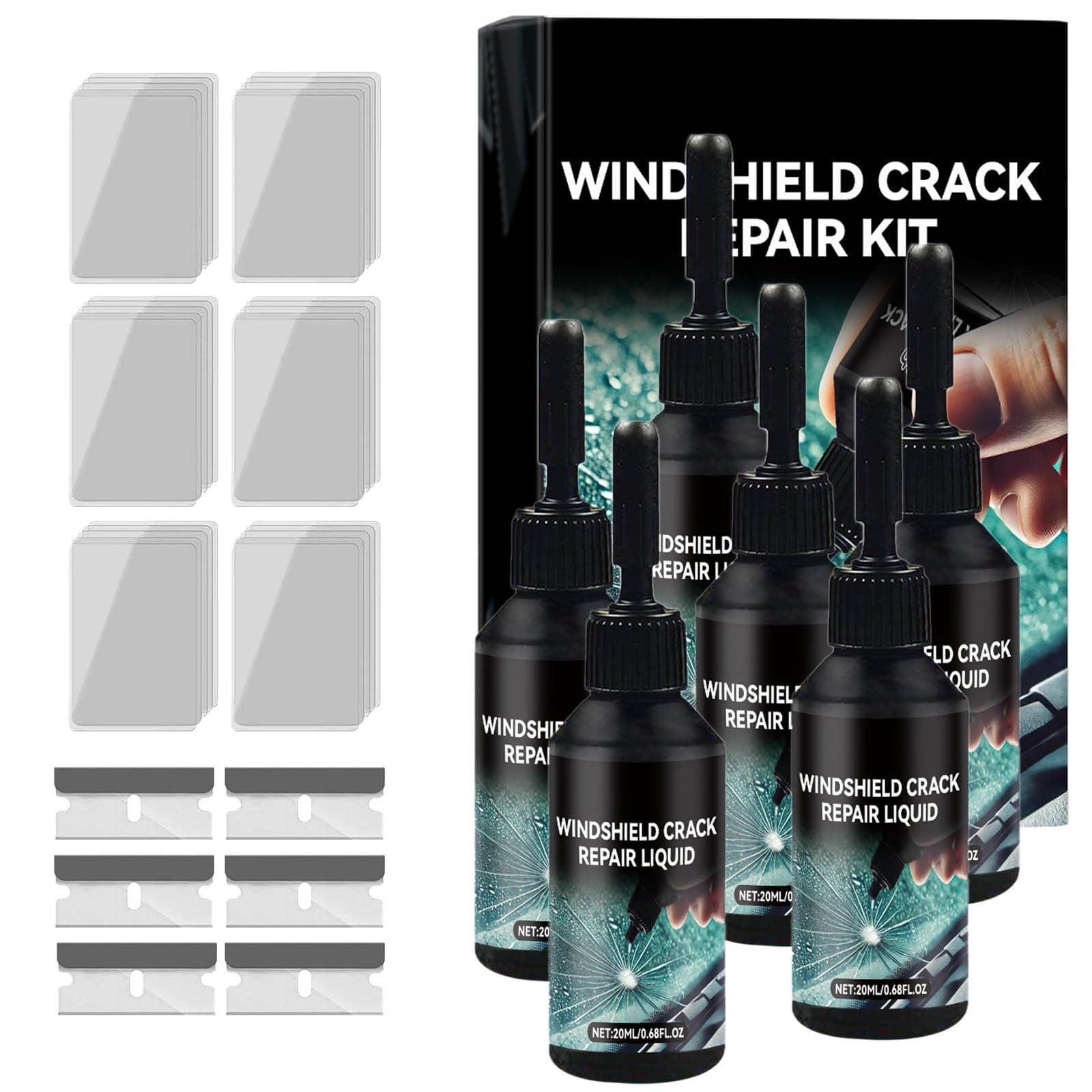 Bxjinkele 2025 Neu Steinschlag Reparaturset Windschutzscheibe, Windshield Crack Repair Kit, Glas Cracks Reparatur Set, Cracks Gone Glass Repair Kit Zur Reparatur Löchern und Rissen (6PC) von Bxjinkele