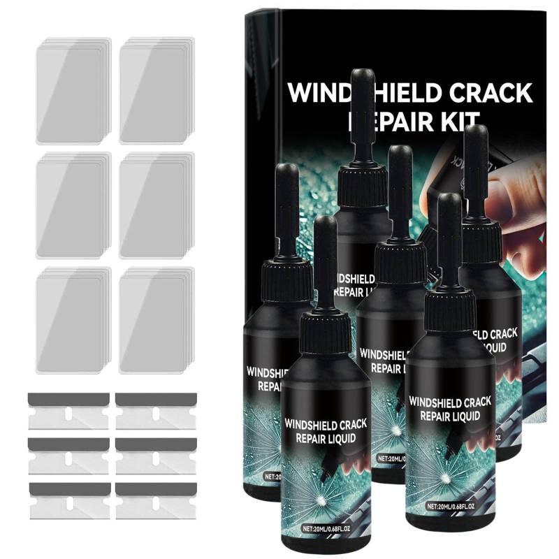 Bxjinkele 2025 Neu Steinschlag Reparaturset Windschutzscheibe, Windshield Crack Repair Kit, Glas Cracks Reparatur Set, Cracks Gone Glass Repair Kit Zur Reparatur Löchern und Rissen (6PC) von Bxjinkele