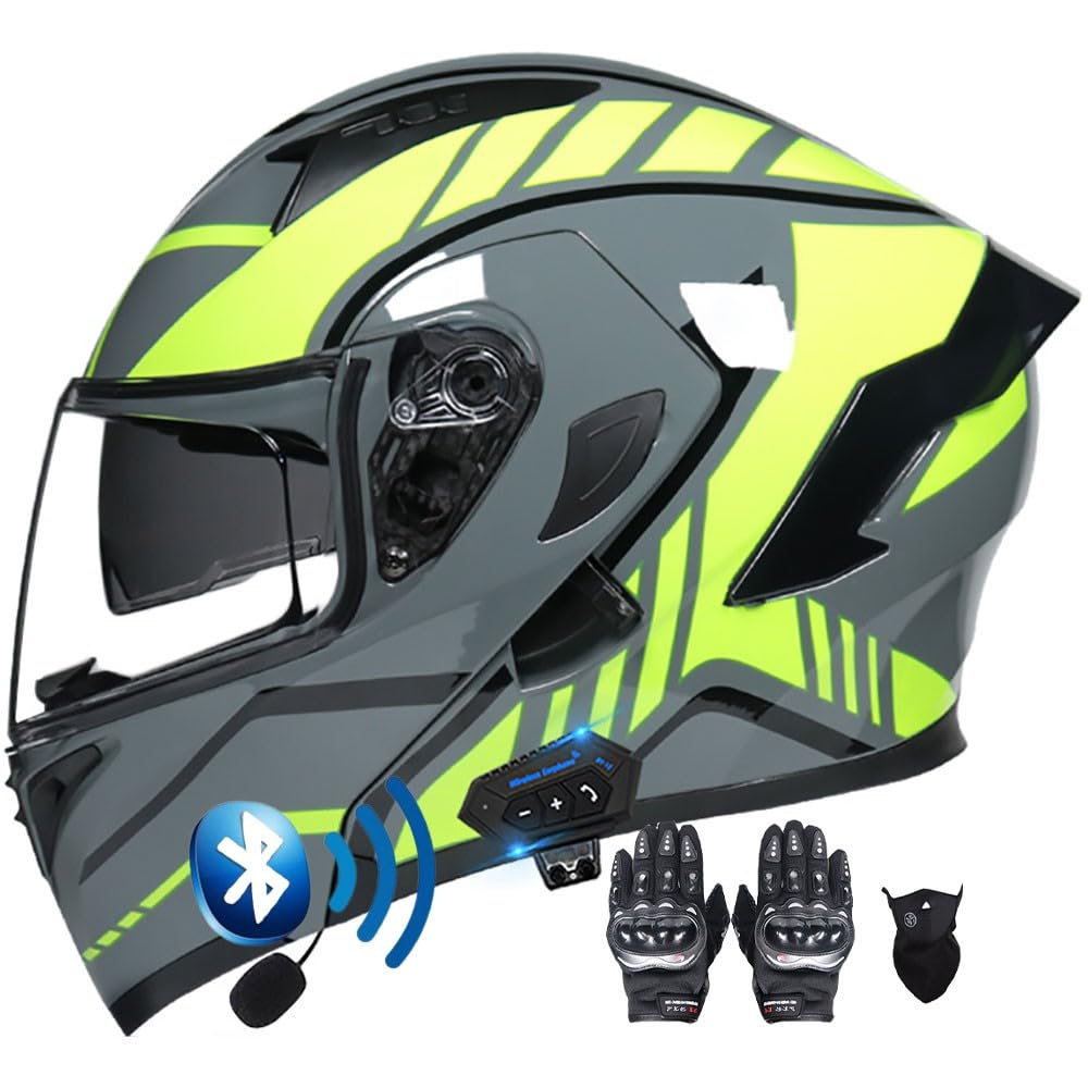BT Klapphelm mit Bluetooth Motorradhelm Helm mit integriertem Bluetooth Integralhelm Anti-Fog-Doppelspiegel Vollvisierhelm ECE Genehmigt sturzhelm für Damen Herren S~XXL von Byroads