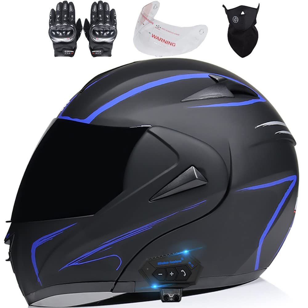 Bluetooth Helm Motorrad Klapphelm Damen Herren, Motorradhelm mit ECE Zertifiziert Integralhelme mit Doppelvisier, Helm Motorrad mit Mikrofon für Automatische Reaktion 55~62cm von Byroads