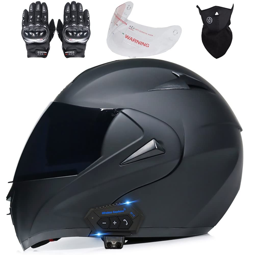 Bluetooth Helm Motorrad Klapphelm Damen Herren, Motorradhelm mit ECE Zertifiziert Integralhelme mit Doppelvisier, Helm Motorrad mit Mikrofon für Automatische Reaktion 55~62cm von Byroads