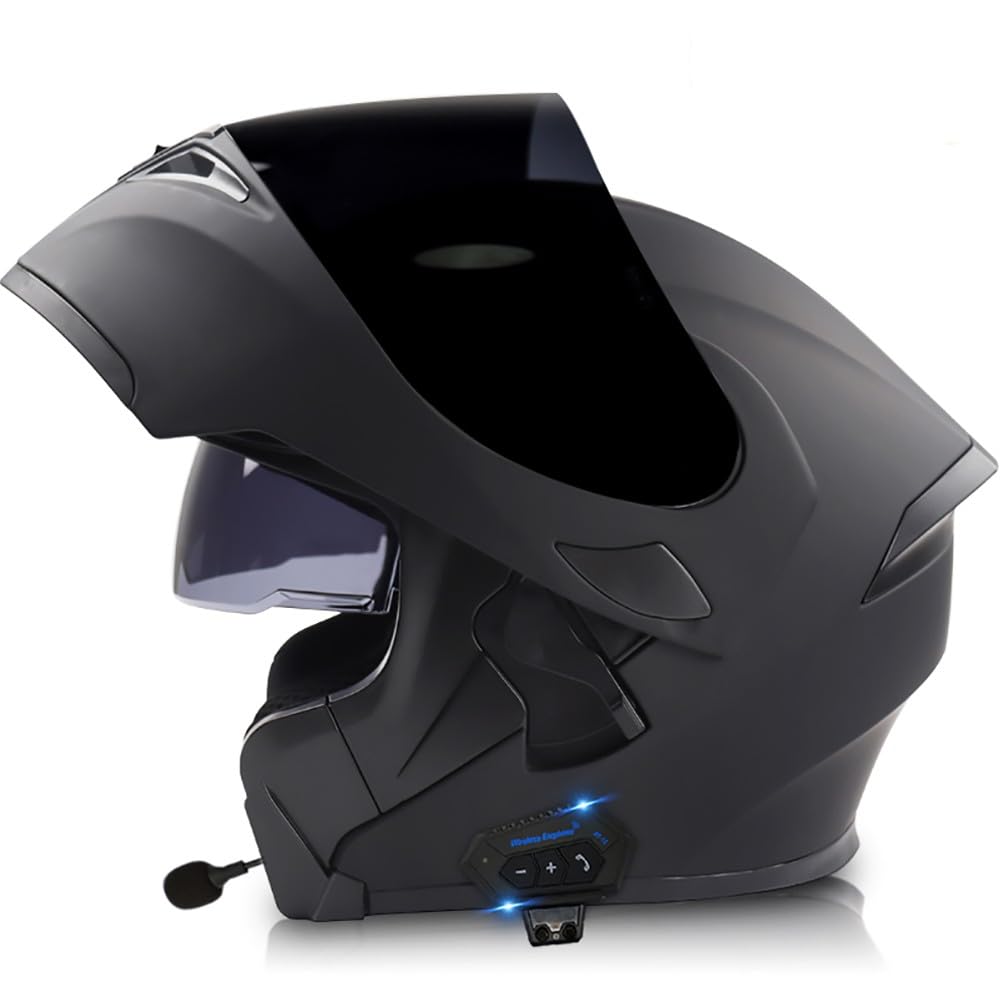 Motorradhelm Klapphelm mit Bluetooth Integriertem ECE-geprüft mit Anti-Fog-Doppelspiegel, Integralhelm Racing Helm für Damen Herren mit Eingebautem Mikrofon 3XL 55~66cm von Byroads