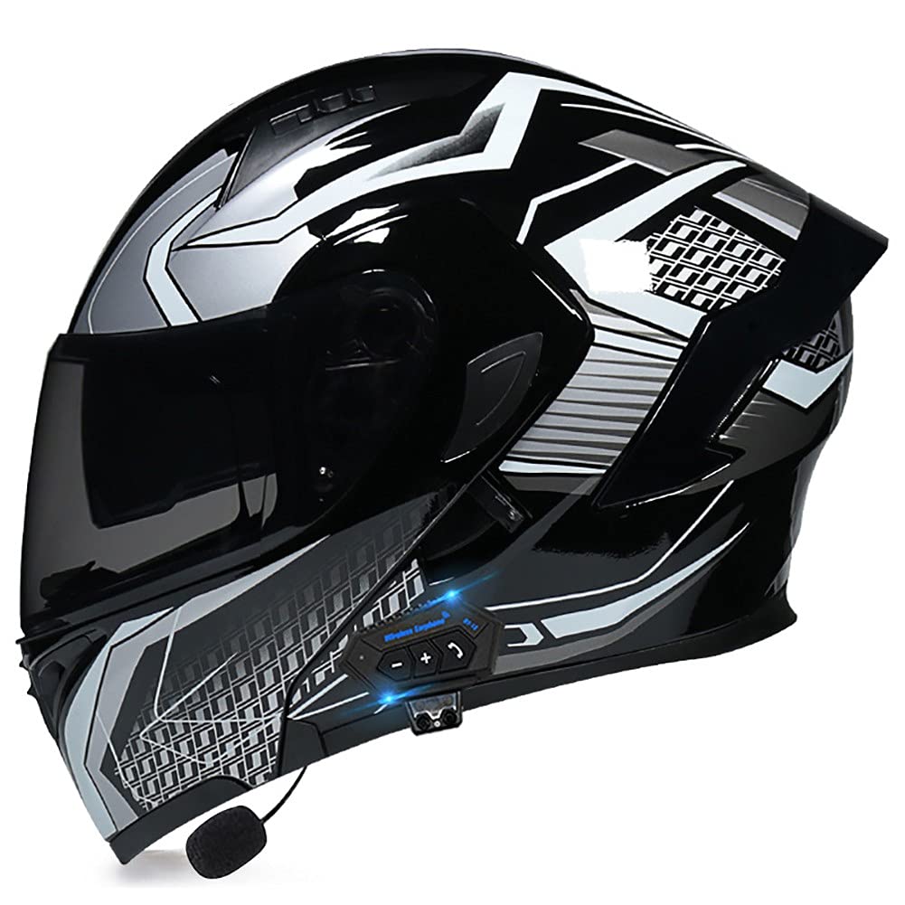 Motorradhelm mit Bluetooth Klapphelm Integralhelm Fullface Helm Sturzhelm mit Doppelvisier Sonnenblende ECE Rollerhelm Anti-UV für Damen Herren Erwachsene-Schwarz 55~60cm von Byroads