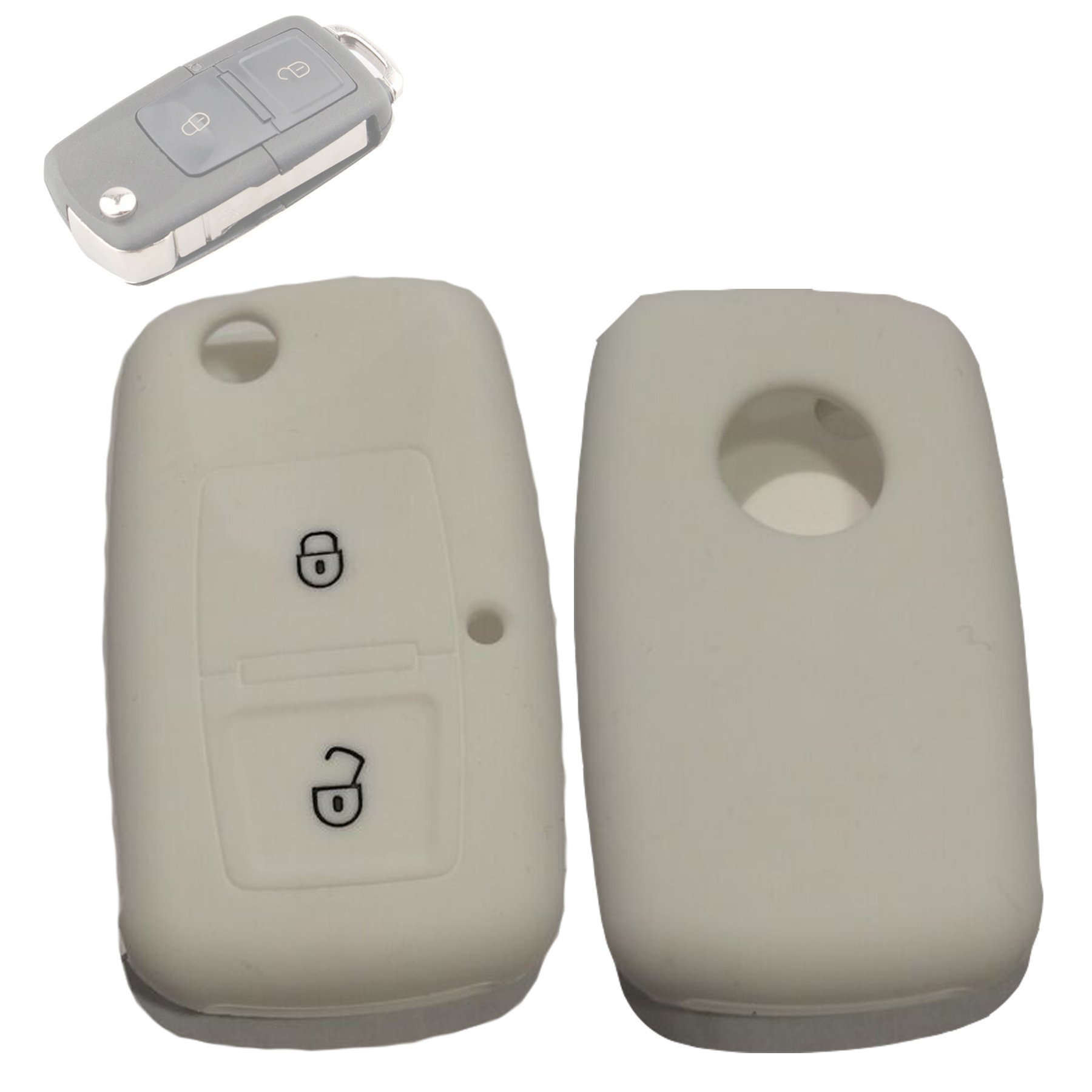 Für VW SEAT SKODA Autoschlüssel Schlüssel Funkschlüssel Hülle Etui Schutzhülle Cover Weiß von C-P Zubehör