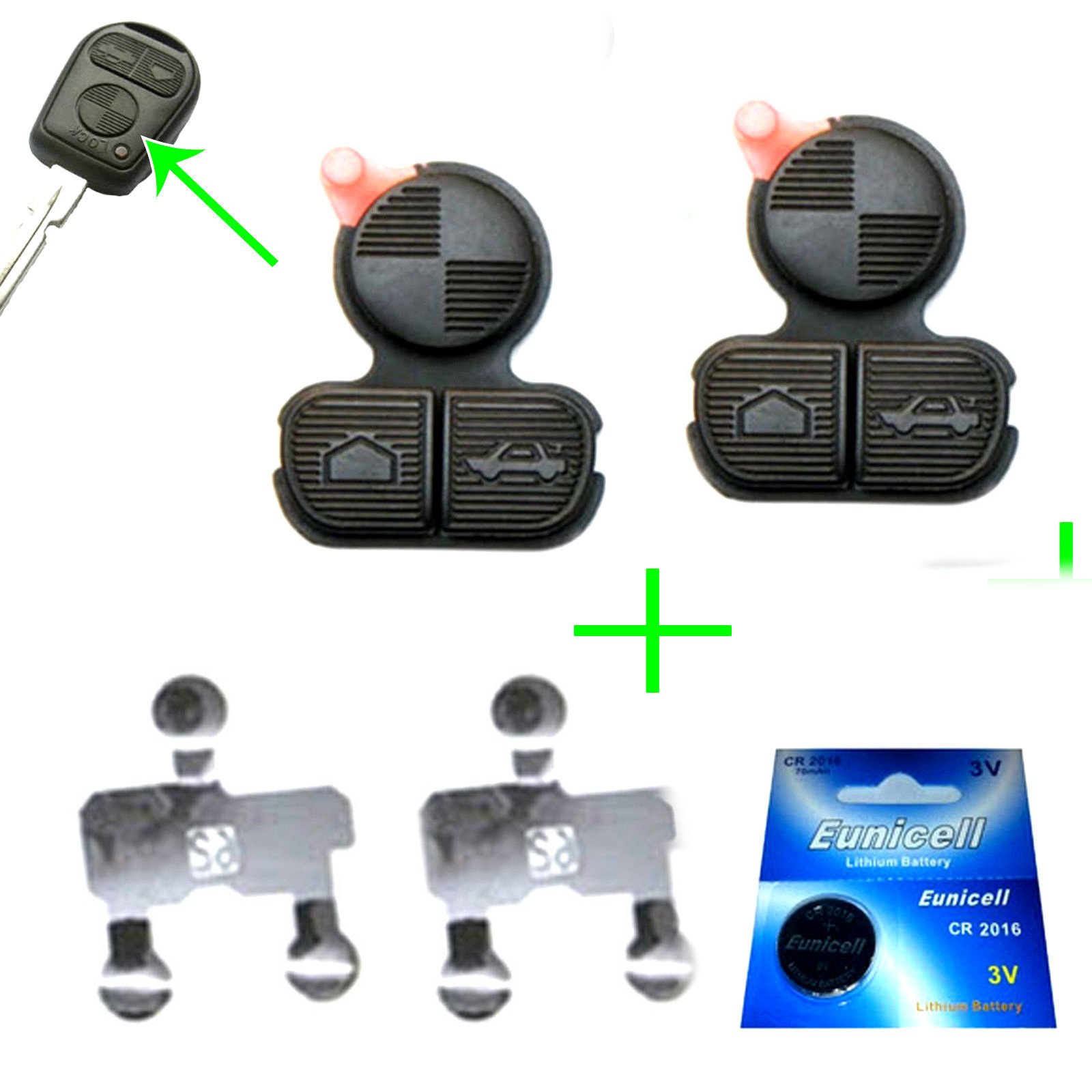 für 2x Funkschlüssel Schlüssel Tastenfeld Gummi + 1x Batterie CR2016 + 2x Kontaktfolie von C-P Zubehör