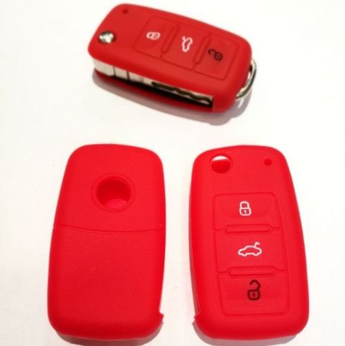 Für VW SEAT SKODA Funk Schlüssel Autoschlüssel Silikon Hülle Cover Key Etui Schutzhülle Rot von C-P zubehör
