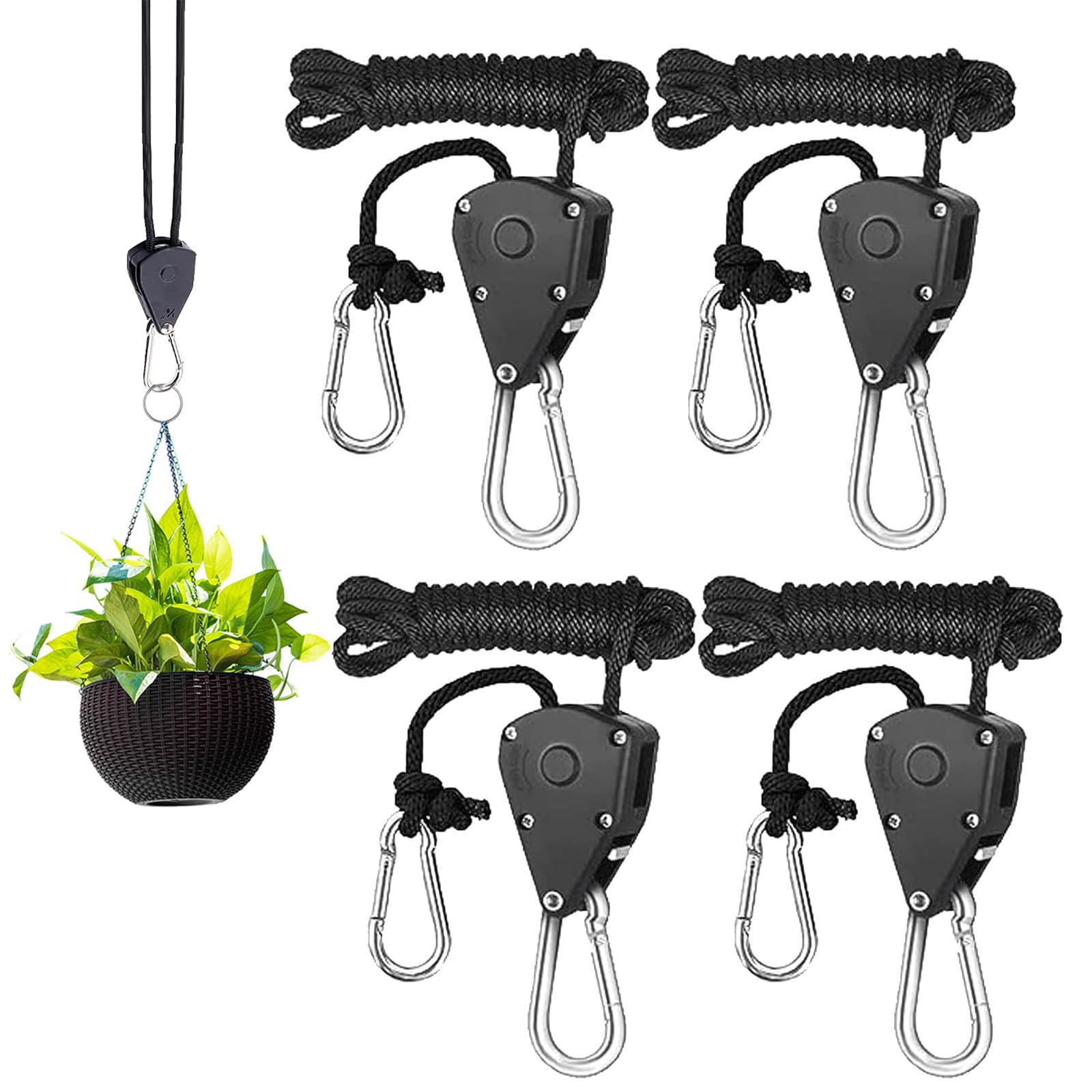 Einstellbare Seil Ratsche, 8 Stück 1/8 Zoll Einstellbare Seilratsche Haken, 2 Meter Ratchet Hanger, Seilratsche mit Haken, für Pflanzenfächer, leichte Zimmerpflanzen, Schwarz Einstellbare Seil Ratsche, 8 Stück 1/8 Zoll Einstellbare Seilratsche Haken, 2 Meter Ratchet Hanger, Seilratsche mit Haken, für Pflanzenfächer, leichte Zimmerpflanzen, Schwarz von CAAGGMM