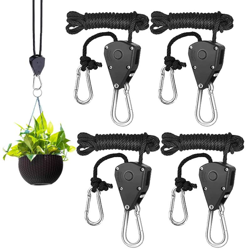 Einstellbare Seil Ratsche, 8 Stück 1/8 Zoll Einstellbare Seilratsche Haken, 2 Meter Ratchet Hanger, Seilratsche mit Haken, für Pflanzenfächer, leichte Zimmerpflanzen, Schwarz von CAAGGMM