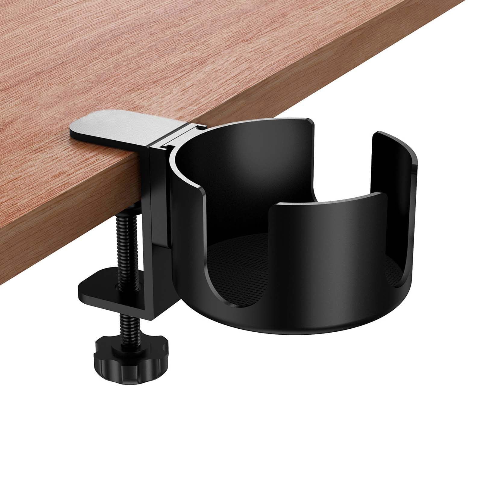 Schreibtisch Becherhalter, 1 Stück Büro Becherhalters aus Aluminiumlegierungs, Einstellbar Schreibtisch Flaschenhalter, Getränkehalter Clip, für Getränke, Kaffeetasse(Schwarz) von CAAGGMM