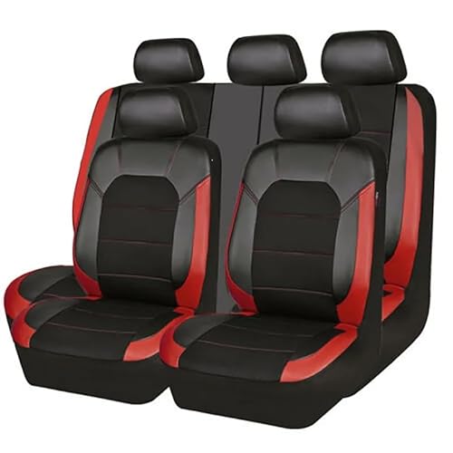 CAALO Auto Leder Sitzschoner Set für VW T-Cross 2019-2023,Auto Schonbezug Full Set Leder Sitzbezug Vordersitze Rücksitzschoner Auto Zubehör,A/Black-RED von CAALO