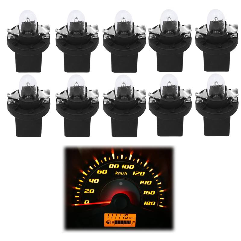 CAIHINIER 10 Stück 12V 2W T5 B8.5D Glühbirne Armaturenbrett,DC 12V 2W 30MA Glühbirnen Set für Armaturenbrettbeleuchtung im Auto,Generisches Leuchtmittel mit direktem Anschluss,Einfache Installation von CAIHINIER