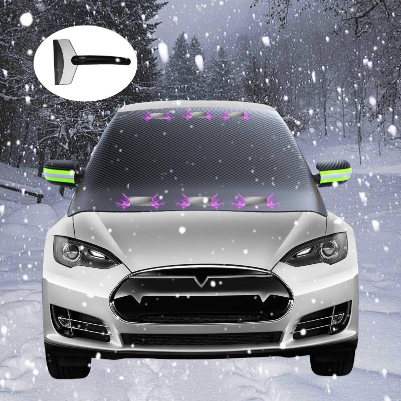 CAIJ 150 x 110cm Auto Abdeckung Winter, Frontscheibenabdeckung Winter mit 6 Magnet Fixierung Autoabdeckung Winter Faltbare Abnehmbare Frontscheibenabdeckung für Gegen Schnee Frost Sonne von CAIJ