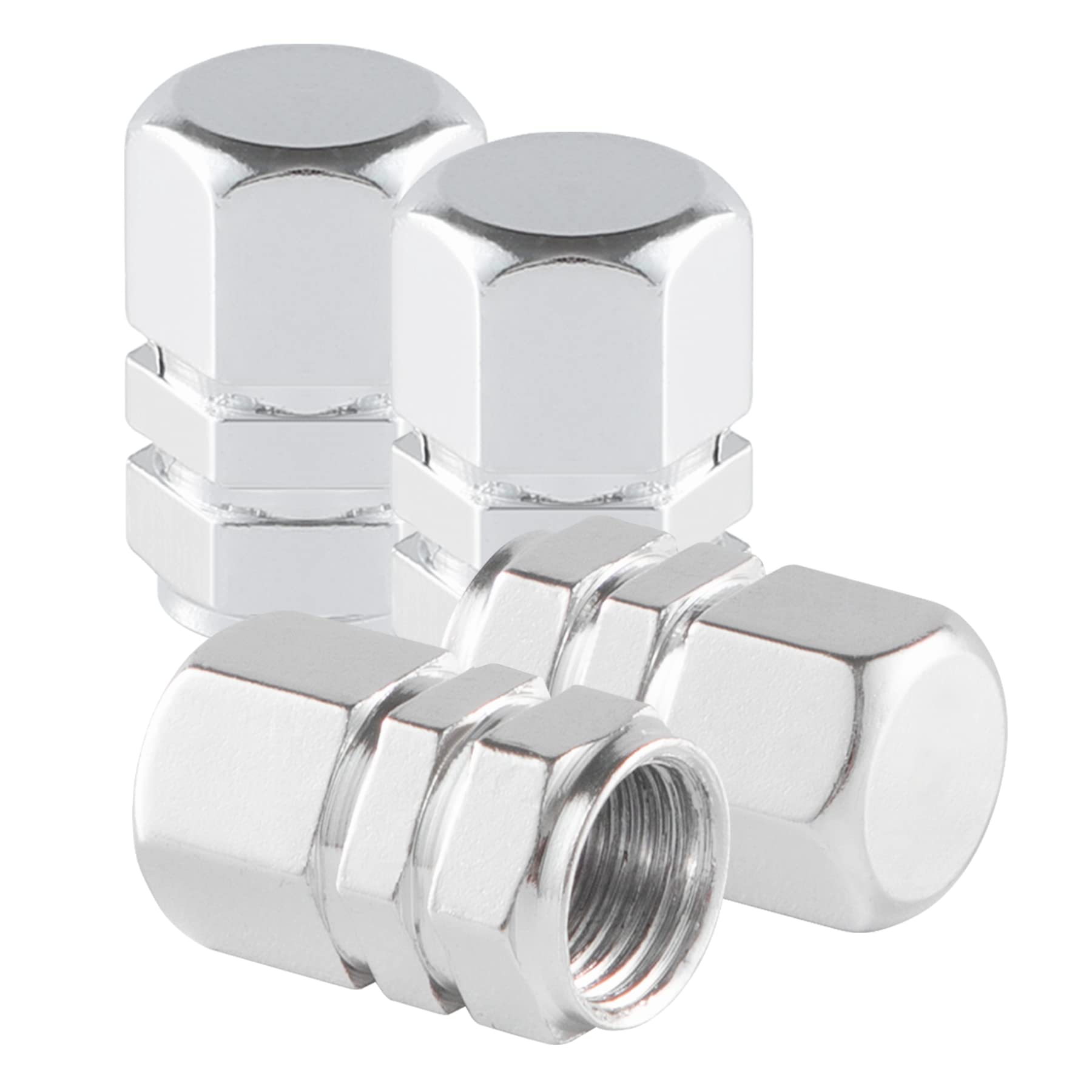 Alpmosn Aluminium-Ventilkappen, Radventilkappen, staubdicht, Zubehör, universell für SUV, Auto, Fahrrad und Motorrad, sechseckige Form, 4 Stück, silberfarben Alpmosn Aluminium-Ventilkappen, Radventilkappen, staubdicht, Zubehör, universell für SUV, Auto, Fahrrad und Motorrad, sechseckige Form, 4 Stück, silberfarben von CAIKEZI