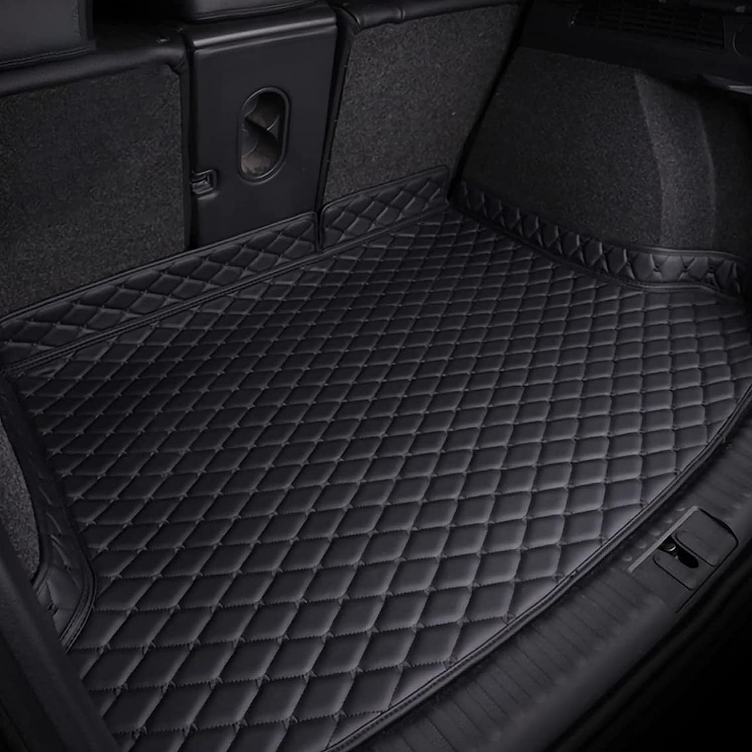 Auto Leder Kofferraummatten für Audi S3 Cabriolet (8V) 2016-2020, Kofferraumwanne Cargo Schutzmatte Kofferraum rutschfest ZubehöR,A/All-Black von CAKERS
