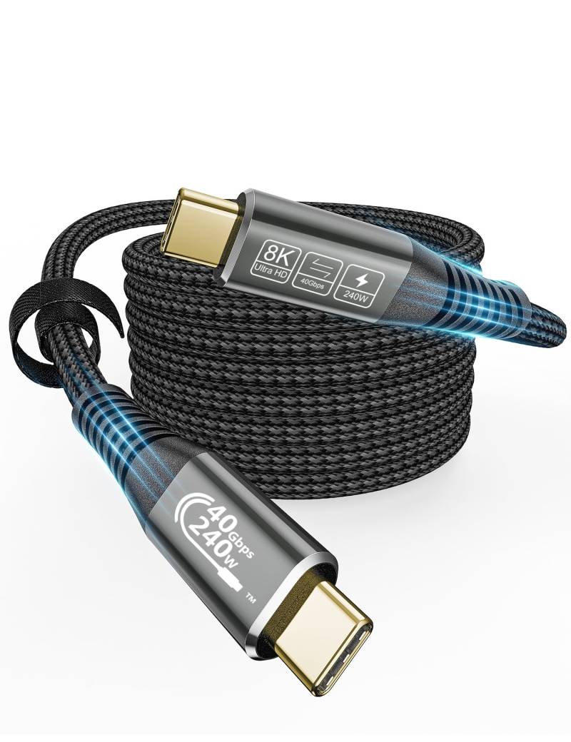 CAKOBLE USB4 kabel 3m, thunderbolt 4 kabel,Kompatibel mit thunderbolt 3 kabel/usb c 3.2 kabel, Unterstützt 8K HD Display, 40 Gbit/s, 240W usb c kabel 3m, für Typ-C Laptops, Hub, i-Phone 16 von CAKOBLE