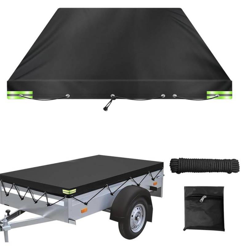 Anhänger Plane, Anhängerplane 209x115x10 cm, Abdeckplane Anhänger für Stema, 420D Oxford-Gewebe, Anhänger Flachplane für 750kg Pkw Hänger, Randverstärkte, Wasserdicht, Sonnenschutz von CALLOVE