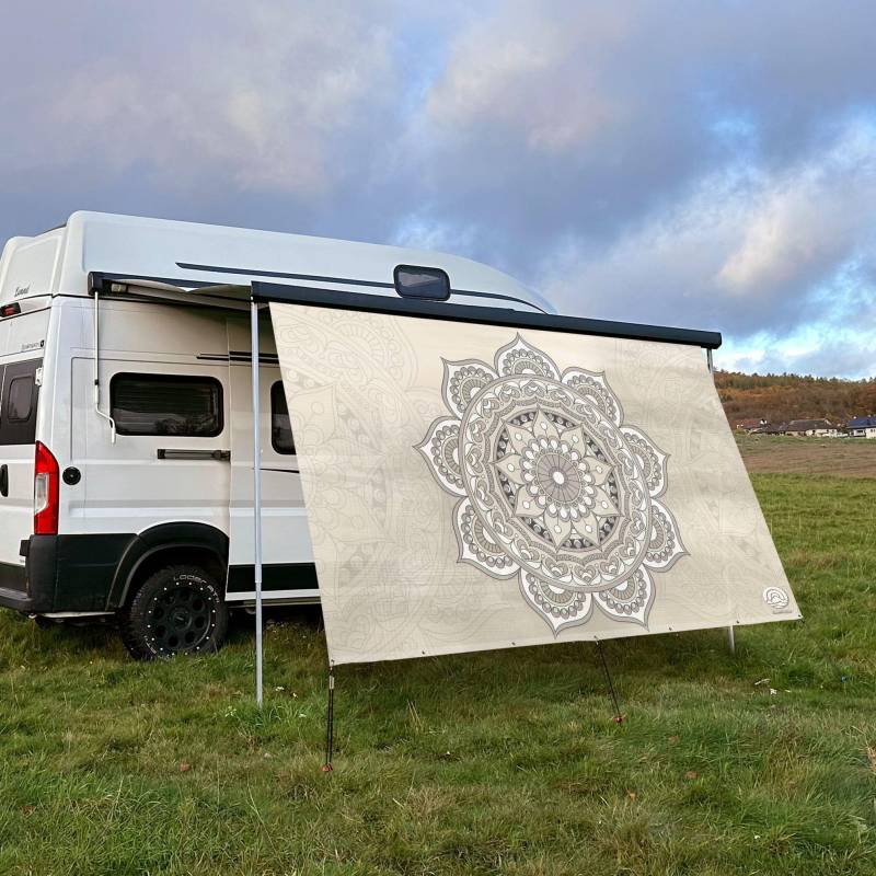 CAMPIDOO Textil Sonnensegel Mandala Beige | Höhe 200cm | hochwertiger Fotodruck inkl. Keder-Befestigung | Markisen-Vorderwand - Länge/Keder: 280cm / 5 mm von CAMPIDOO