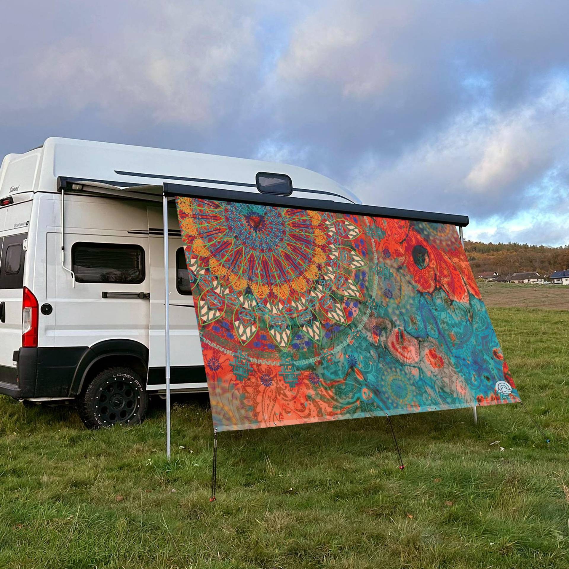 CAMPIDOO Textil Sonnensegel Mandala Bunt | Höhe 200cm | hochwertiger Fotodruck inkl. Keder-Befestigung | Markisen-Vorderwand - Länge/Keder: 380cm / 5 mm von CAMPIDOO