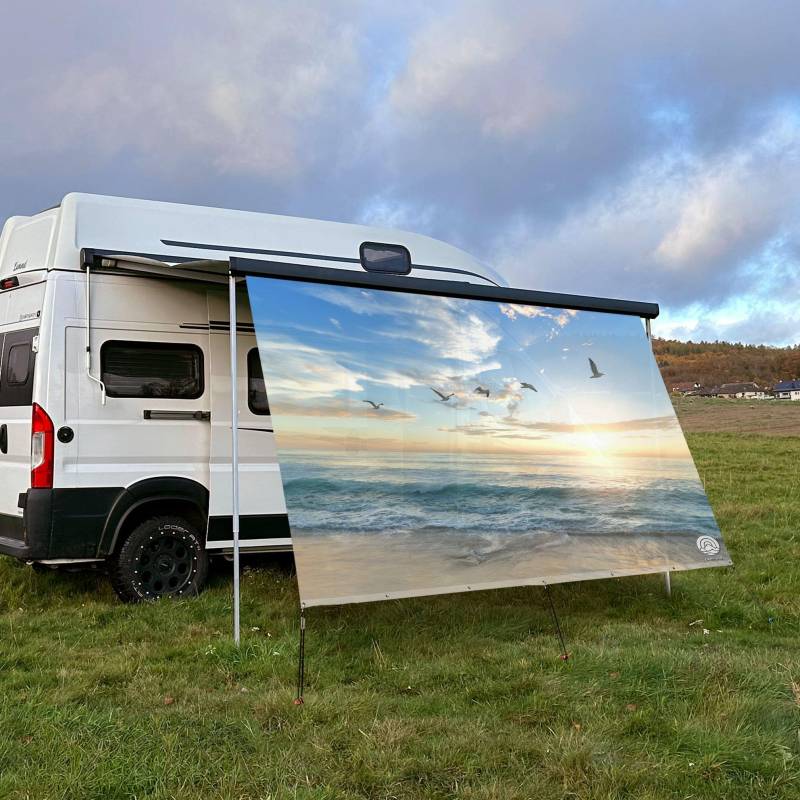 CAMPIDOO Textil Sonnensegel SEEMÖWE | Höhe 200cm | hochwertiger Fotodruck inkl. Keder-Befestigung | Markisen-Vorderwand - Länge/Keder: 380cm / 5 mm von CAMPIDOO