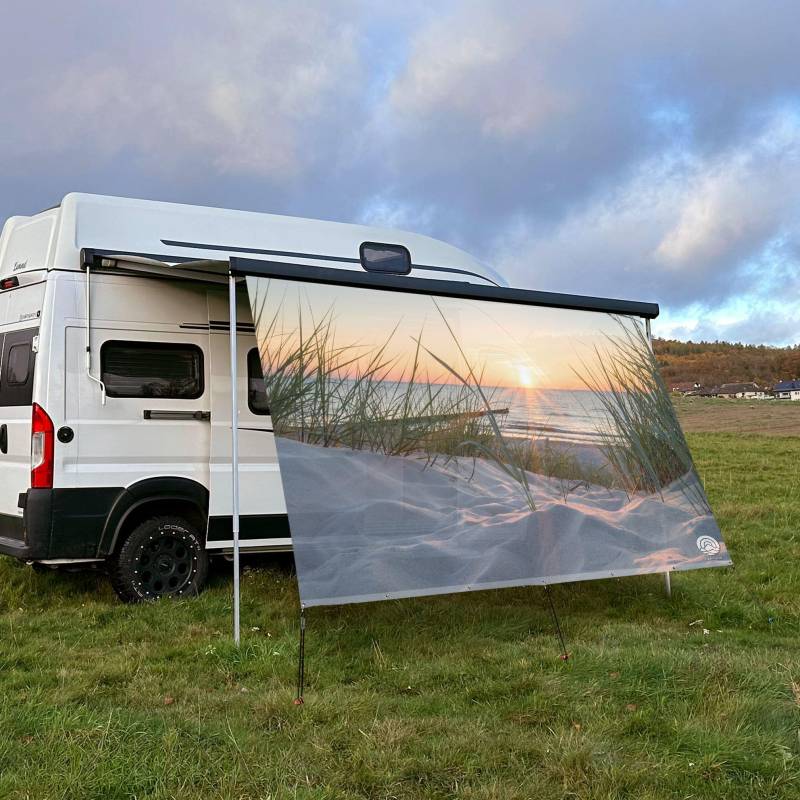 CAMPIDOO Textil Sonnensegl OSTSEE-Strand | Höhe 200cm | hochwertiger Fotodruck inkl. Keder-Befestigung | Markisen-Vorderwand - Länge/Keder: 500cm / 5 mm von CAMPIDOO