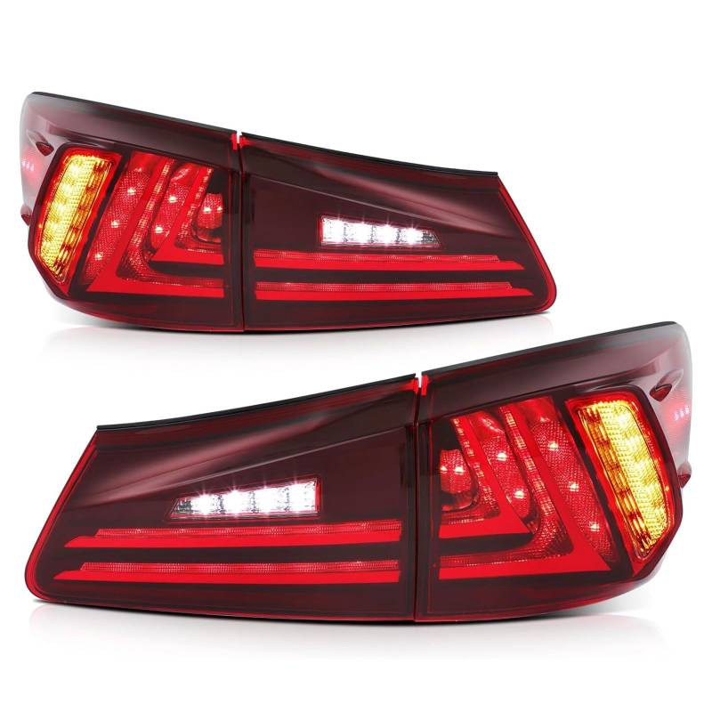 CAOXINZI Auto Heckleuchte Rücklicht Rückleuchte Baugruppe für Lexus IS250 IS350 ISF 2006-2013, LED Rückleuchten Set Linke Rechte Rücklichter Ersatz Auto Zubehör von CAOXINZI