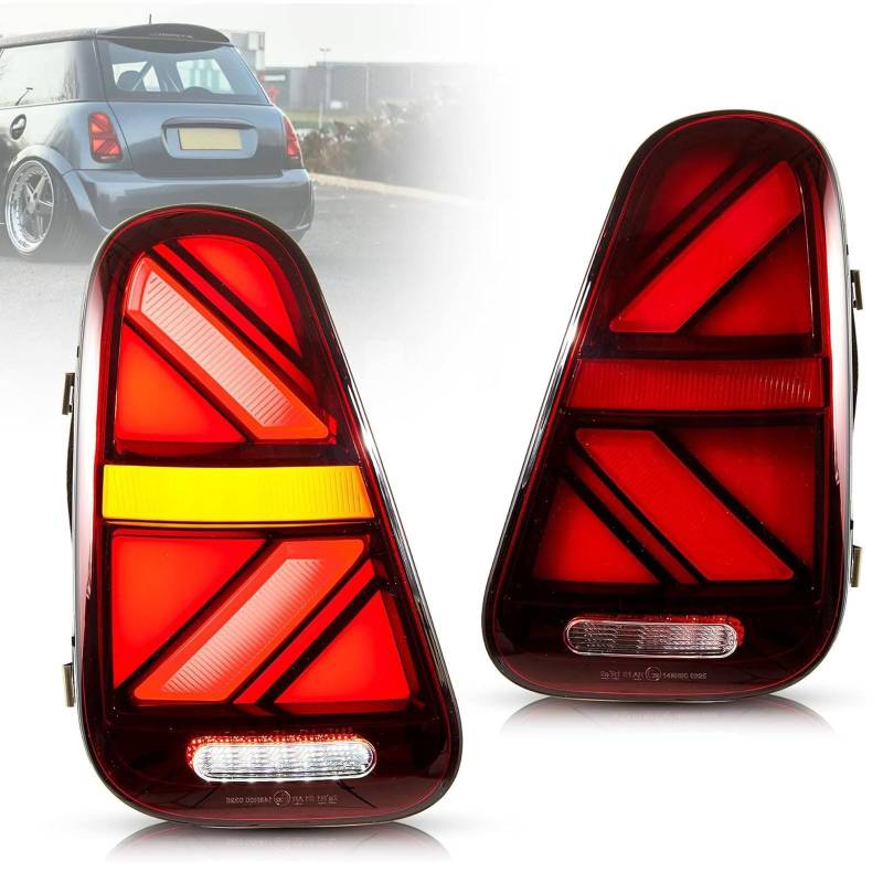 CAOXINZI Auto Heckleuchte Rücklicht Rückleuchte Baugruppe für Mini R50 R52 R53 Cooper S 2002-2006, LED Rückleuchten Set Linke Rechte Rücklichter Ersatz Auto Zubehör,B-Red von CAOXINZI