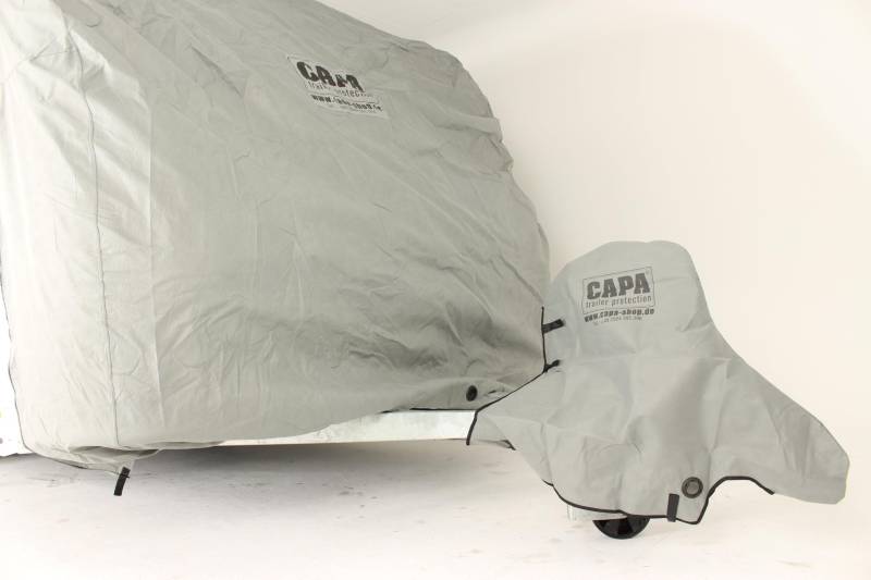 CAPA® Deichselabdeckung für Wohnwagen für PKW Anhängerkupplung und Stützrad Deichsel Schutzhülle Abdeckung Abdeckplane grau von CAPA