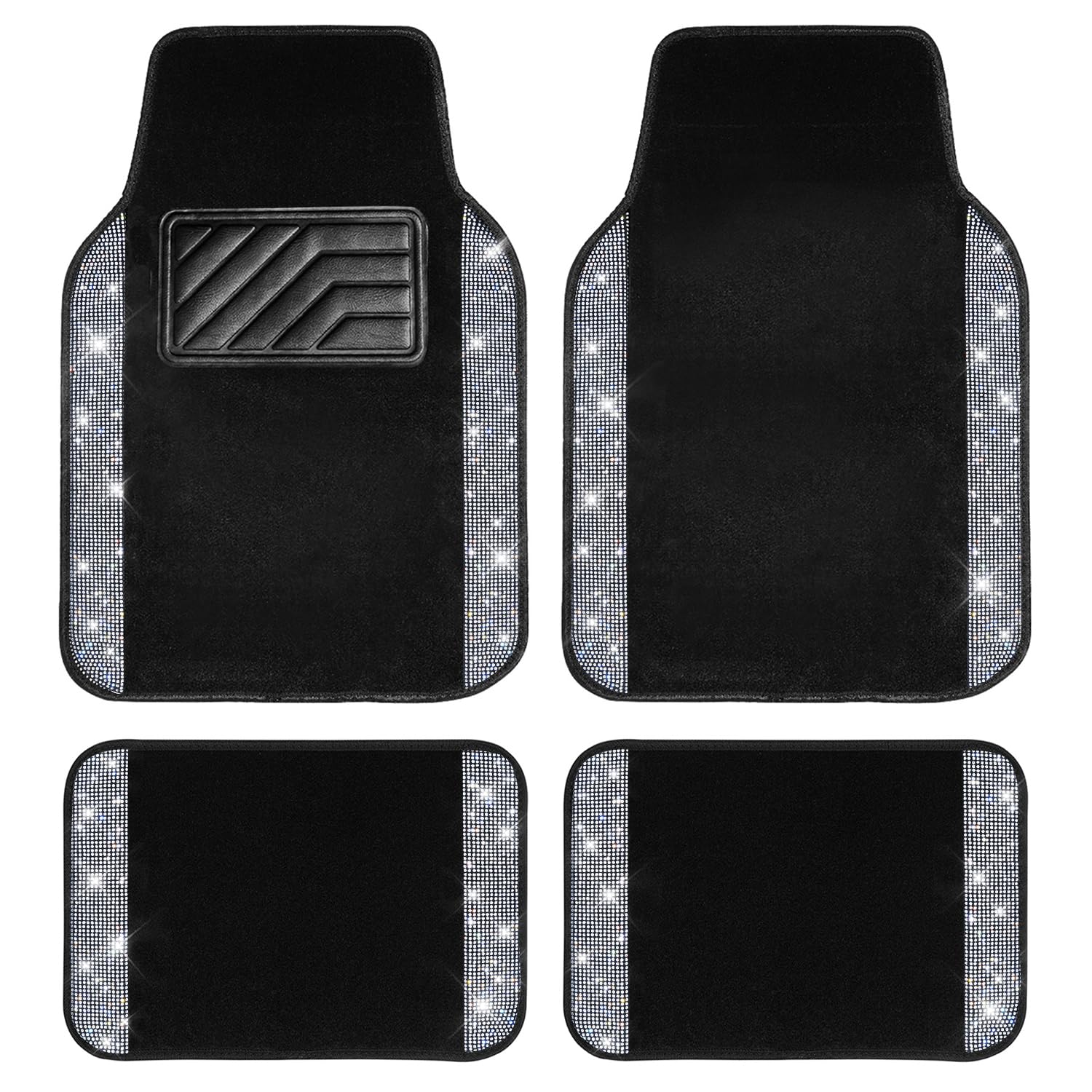CAR PASS Bling Diamant Auto Fu?matten, Gl?nzend Glitzernder Kristall, Universal Fussmatten Auto mit Rutschfestem PVC Fersenpolster f¨¹r SUV Limousine Van, 4 St¨¹ck f¨¹r M?dchen Damen Herren(Silber) von CAR PASS