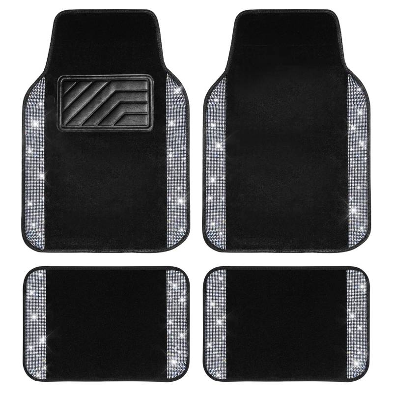 CAR PASS Bling Diamant Auto Fu?matten, Gl?nzend Glitzernder Kristall, Universal Fussmatten Auto mit Rutschfestem PVC Fersenpolster f¨¹r SUV Limousine Van, 4 St¨¹ck f¨¹r M?dchen Damen Herren(Silber) von CAR PASS