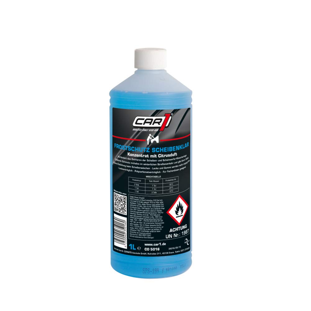 CAR1 Scheibenfrostschutz Scheibenklar Frontscheibe Heckscheibe Konzentrat Citrusduft Flasche 1L von CAR1