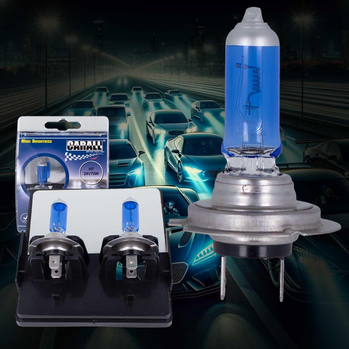 2 Stück Halogenlampen 24 V für LKW mit weißem Licht Xenon Effekt 4200K (H7 24V 70W PX26d) von CARALL