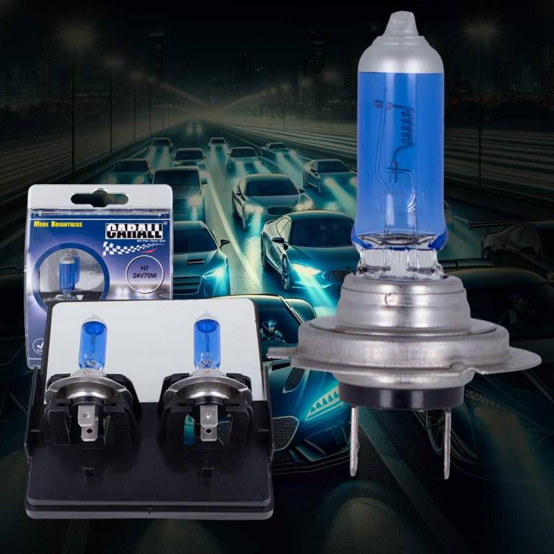 2 Stück Halogenlampen 24 V für LKW mit weißem Licht Xenon Effekt 4200K (H7 24V 70W PX26d) von CARALL