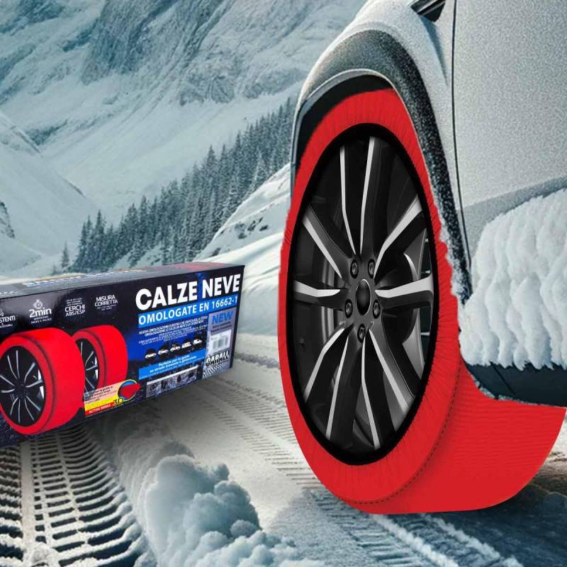 2 Stück Textil Schneeketten Homologierte EN 16662-1, Farbe Rot, Größe XS, Winterreifen Schneesocken für Autos, Leicht zu Installieren (Rot, XS) von CARALL