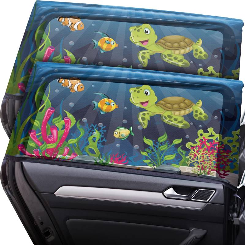 CARAMAZ Sonnenschutz Auto Kinder mit UV Schutz - Größe L für mittlere und größere Scheiben - 2 Stück, Farbe: Turtle-Design von CARAMAZ