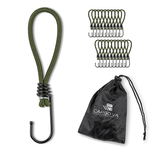 CargoVA® - 20 Spanngummis mit Haken und praktischer Tasche - Expanderhaken für Planen und Netze Olivgrün - 15cm [20 Stück] von CARGO VA Intelligent Vehicle Accessories