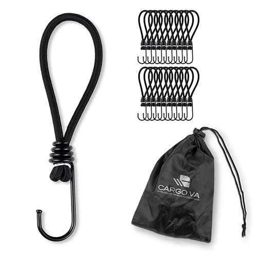 CargoVA® - 20 Spanngummis mit Haken und praktischer Tasche - Expanderhaken für Planen und Netze - Schwarz - 15cm [20 Stück] von CARGO VA Intelligent Vehicle Accessories