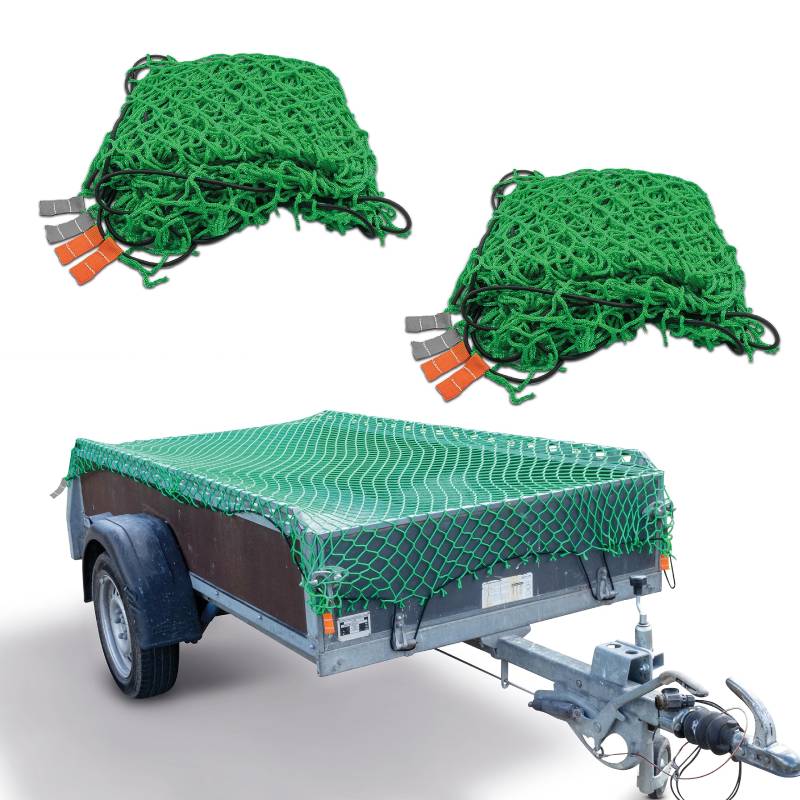 CargoVA® 2er Set Anhängernetze 2x3M - Hängernetz mit Gummiseil und Eckenmarkierung - zur perfekten Ladungssicherung von CARGO VA Intelligent Vehicle Accessories