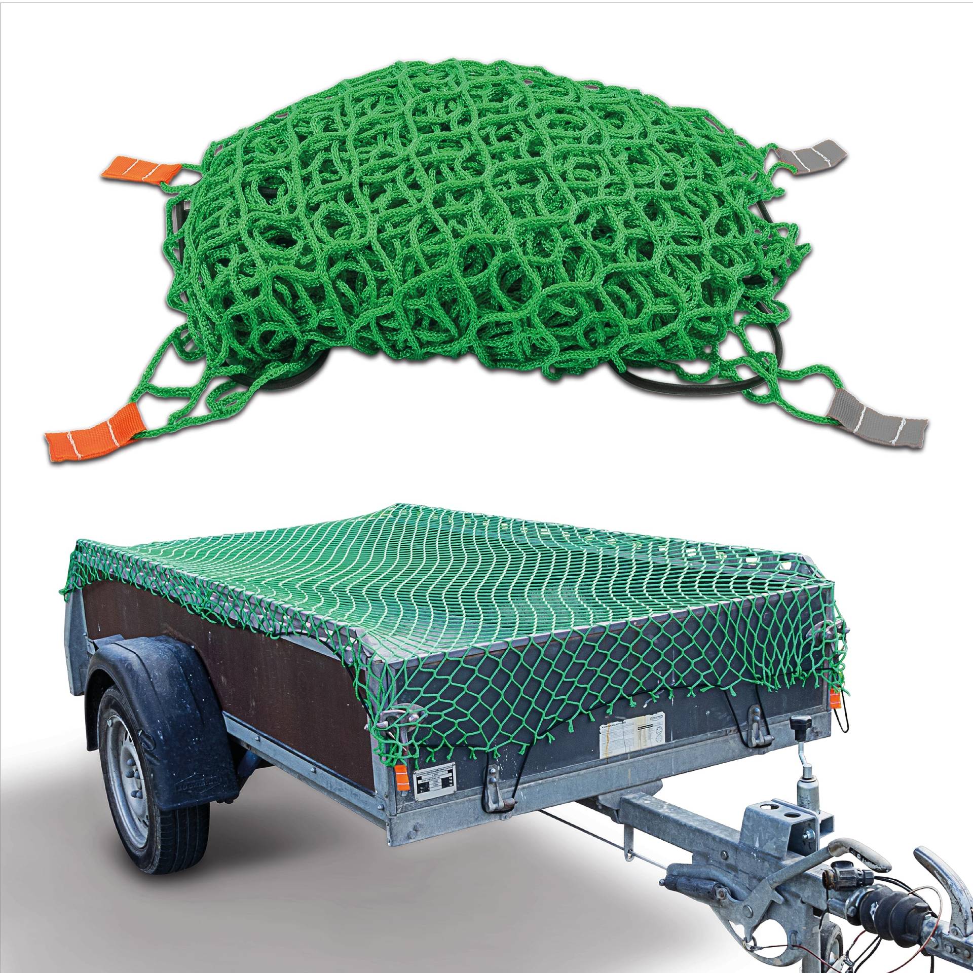 CargoVA® Anhängernetz 1,5x2,2M - Hängernetz mit Gummiseil und Eckenmarkierung - zur perfekten Ladungssicherung von CARGO VA Intelligent Vehicle Accessories