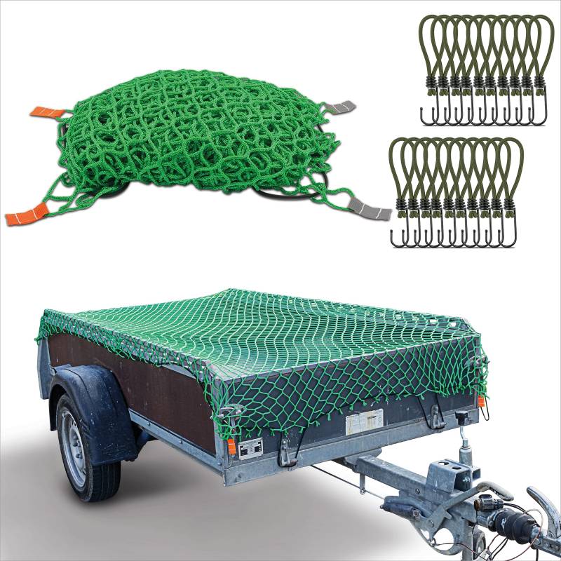 CargoVA® Anhängernetz 2x3M - Hängernetz mit Gummiseil, Eckenmarkierung und Haken - zur perfekten Ladungssicherung von CARGO VA Intelligent Vehicle Accessories
