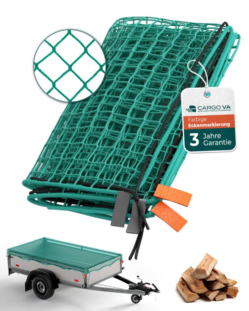 CargoVA® Intelligentes Anhängernetz 1x2M [DEKRA Geprüft] - Hängernetz mit Gummiseil und Eckenmarkierung - zur perfekten Ladungssicherung von CARGO VA Intelligent Vehicle Accessories
