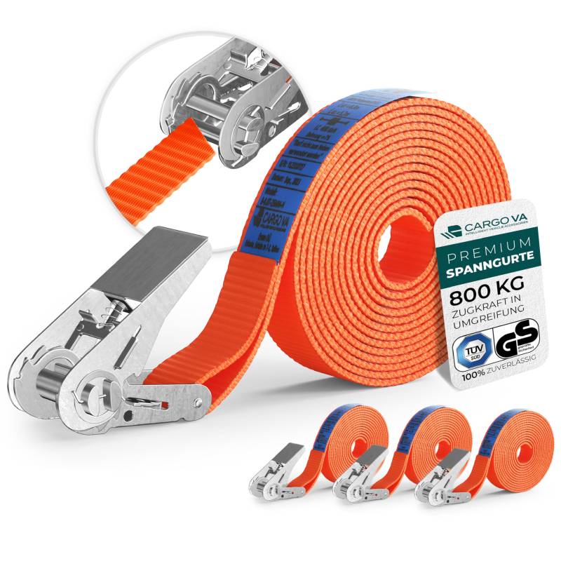 CargoVA® Robuste 800kg Spanngurte [4er Set] - TÜV/GS Zertifiziert & DIN - Vielseitig Einsetzbar - 25mm Breite - Ideal für Professionelle Anwendungen [4M] von CARGO VA Intelligent Vehicle Accessories