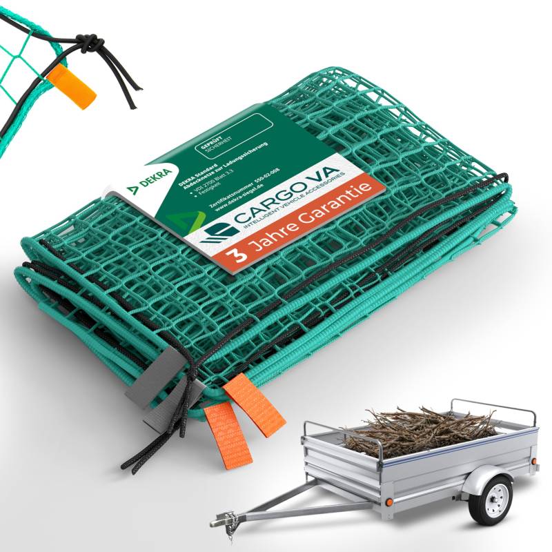 CargoVA® Intelligentes Anhängernetz 3x6M [DEKRA Geprüft] - Hängernetz mit Gummiseil, Tasche & Eckenmarkierung - zur perfekten Ladungssicherung von CARGO VA Intelligent Vehicle Accessories