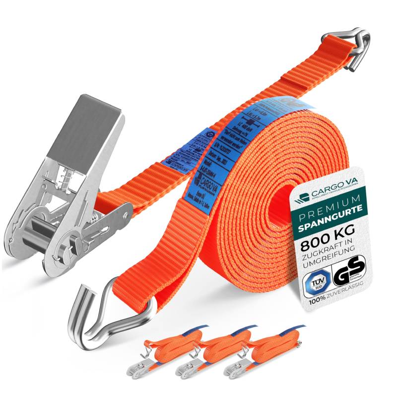 Robuste 800kg Spanngurte mit Ratsche [4er Set] - TÜV/GS Zertifiziert & DIN - Vielseitig Einsetzbar - 25mm Breite - Ideal für Professionelle Anwendungen [4M] von CARGO VA Intelligent Vehicle Accessories