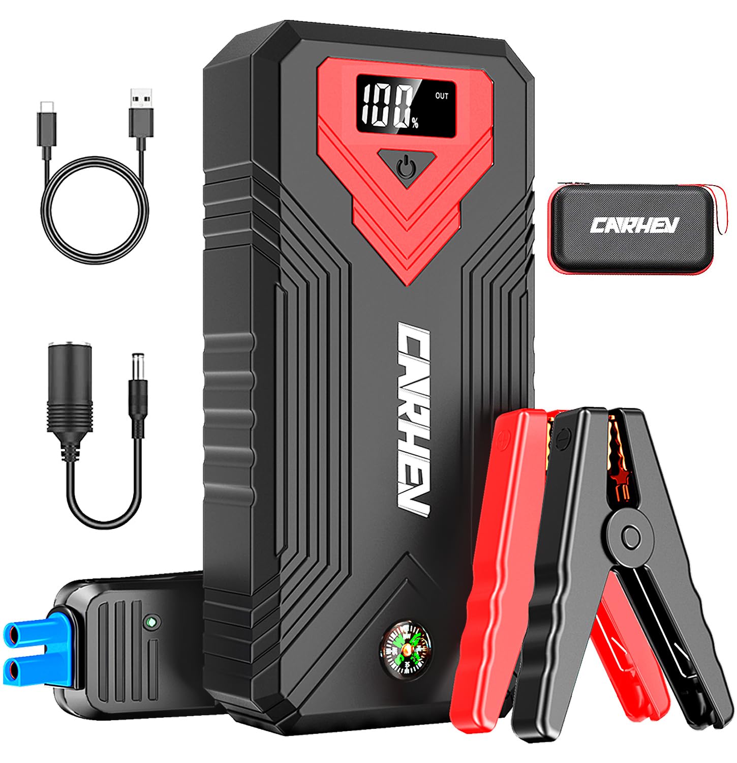 CARHEV Starthilfe Powerbank für pkw, 3000A Spitzenstrom Auto Starthilfe Powerbank mit LCD Display für bis zu 8L Benzin und 8L Dieselmotor, 12V Jump Starter mit USB Schnellladung und LED Taschenlampe CARHEV Starthilfe Powerbank für pkw, 3000A Spitzenstrom Auto Starthilfe Powerbank mit LCD Display für bis zu 8L Benzin und 8L Dieselmotor, 12V Jump Starter mit USB Schnellladung und LED Taschenlampe von CARHEV