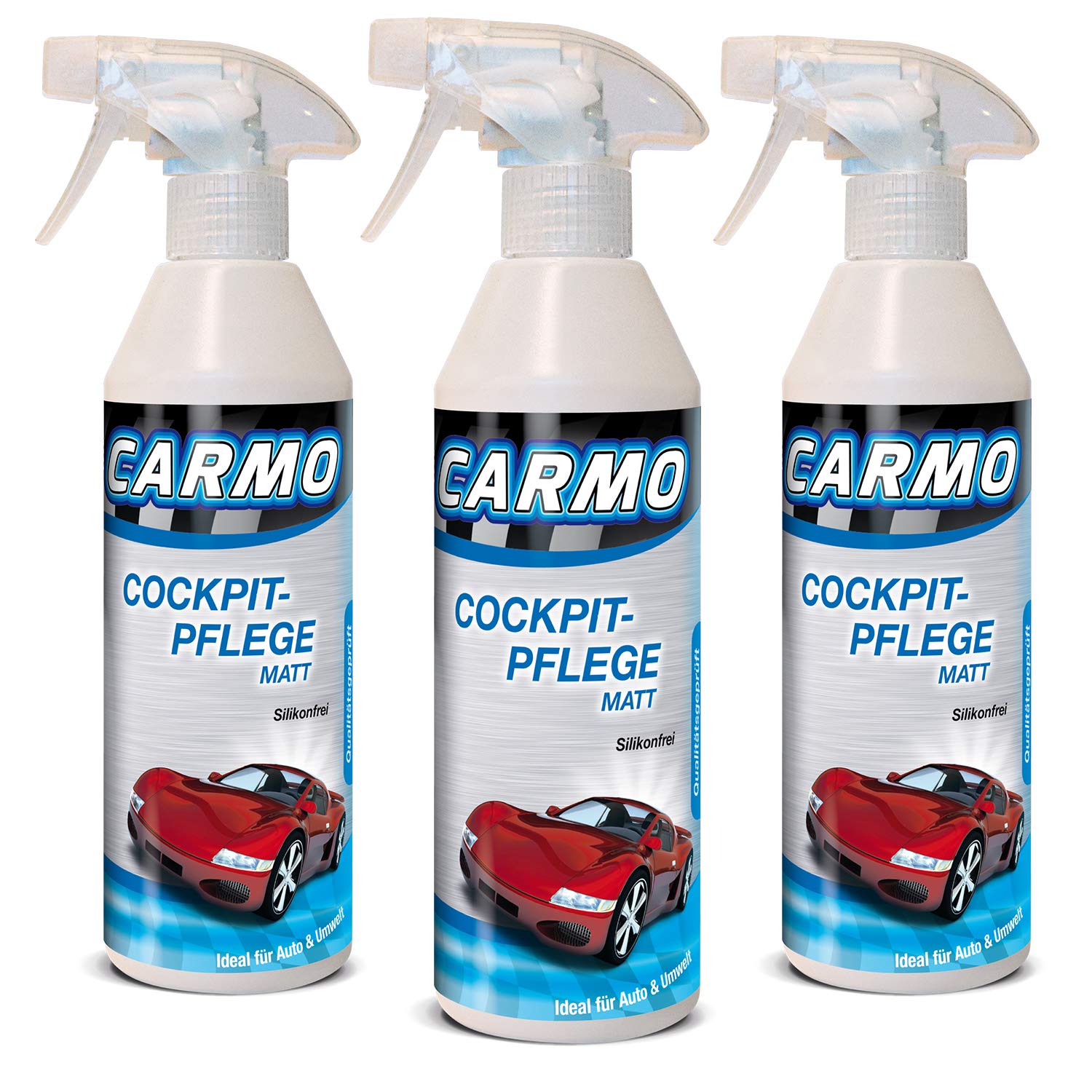 CARMO 3X Cockpitpflege | Reinigt und pflegt | Mattes Finish/Matteffekt | Reinigt ohne zu Fetten - Silikonfrei | Frischt Farben auf | Schützt vor Wiederverschmutzung | Einfache Anwendung | 500ml von CARMO