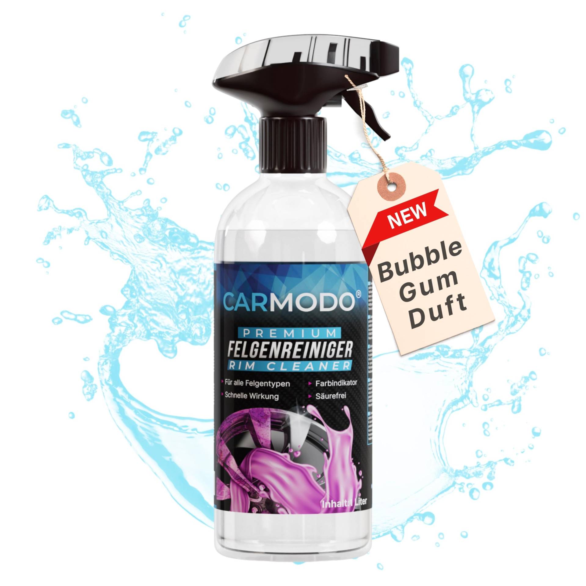 CARMODO - Felgenreiniger - Säurefreie Alufelgen Reinigung mit Farbindikator für alle Auto Felgen - Bubble Gum Duft von CARMODO
