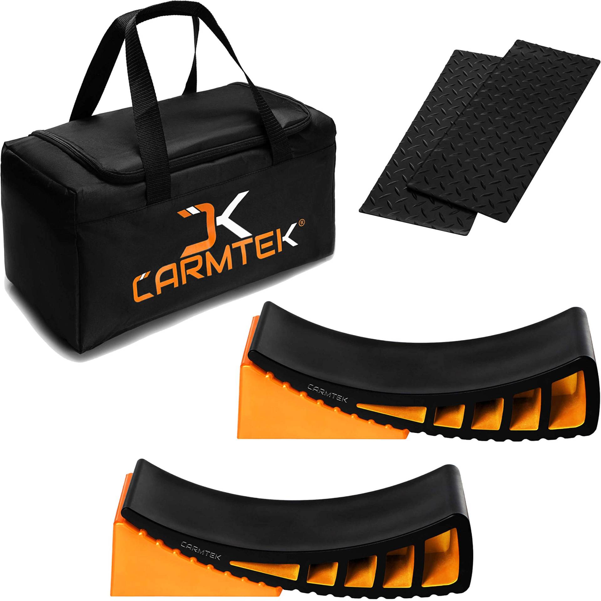 CARMTEK Camper Nivelliergerät Premium-Set – Gebogene RV-Nivellierer mit Unterlegkeilen, Gummimatten und Tragetasche, schnellere Nivellierung als RV-Nivellierblöcke. von CARMTEK