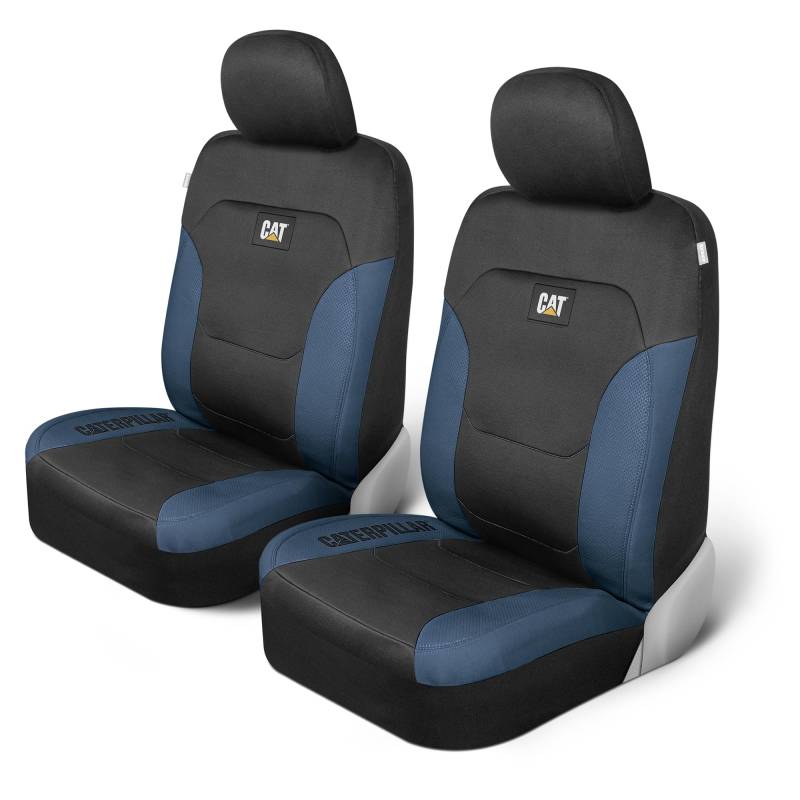 CAT Flexfit Sitzbezüge für Autos, LKWs und SUVs, Vordersitzbezüge, Airbag-kompatibel, Innenraumbezüge, Autozubehör, 2 Stück, schwarz/blau von CAT