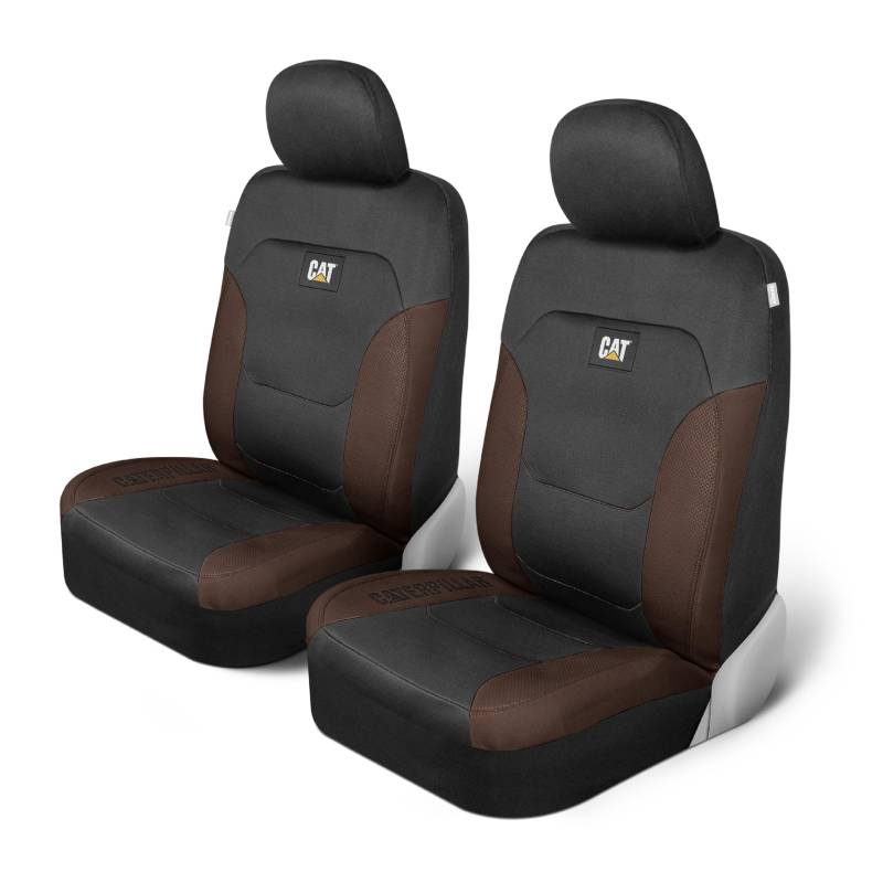 CAT Flexfit Sitzbezüge für Autos, LKWs und SUVs, Vordersitzbezüge, Airbag-kompatibel, Innenraumbezüge, Autozubehör, 2 Stück, braun/schwarz von CAT